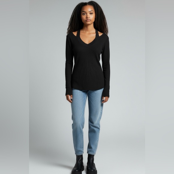 Feel The Piece Tops - Feel The Piece Black Long Sleeve V-Neck Top NWOT
